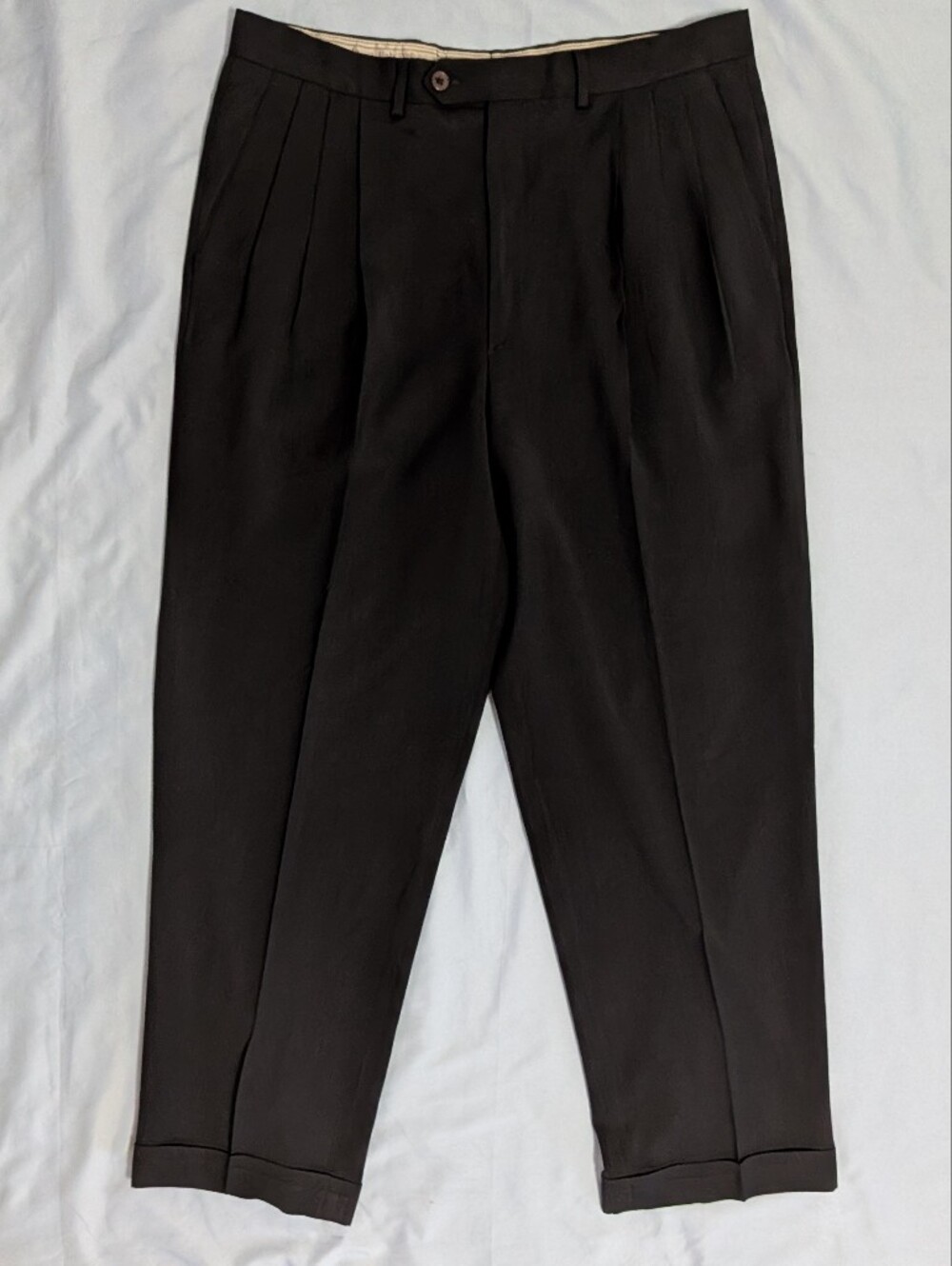 Santorelli Men's 35 Dress Pants Black 100% Merino Wool Zignone Pleated Cuffed